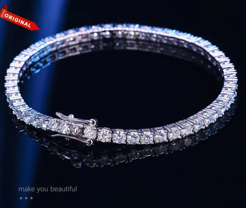 3mm 4mm Moissanite  Full Diamond GRA Tennis Bracelet