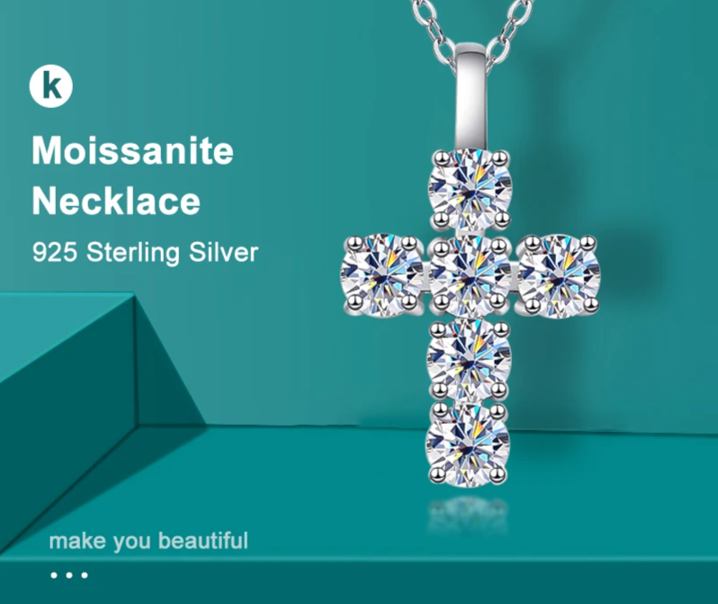 3ct VVS1 Moissanite Cross Pendant Necklace
