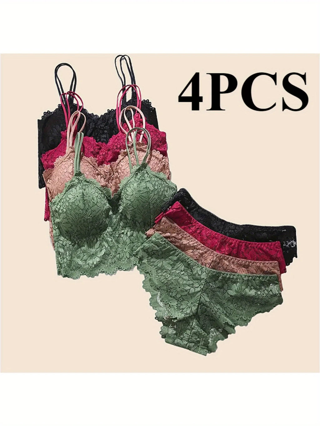4 pcs Women's Sexy Lace Bra & Panty Set
