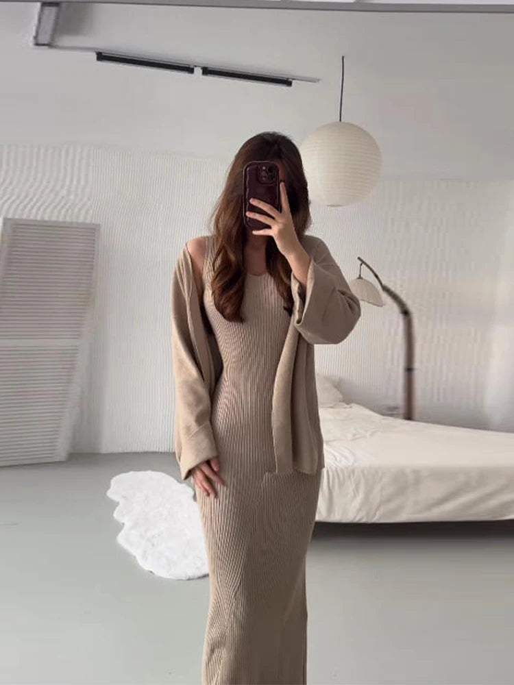 Women's Knitted Sling Dress Set