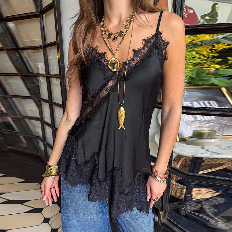 Lace Sleeveless  Patchwork Top