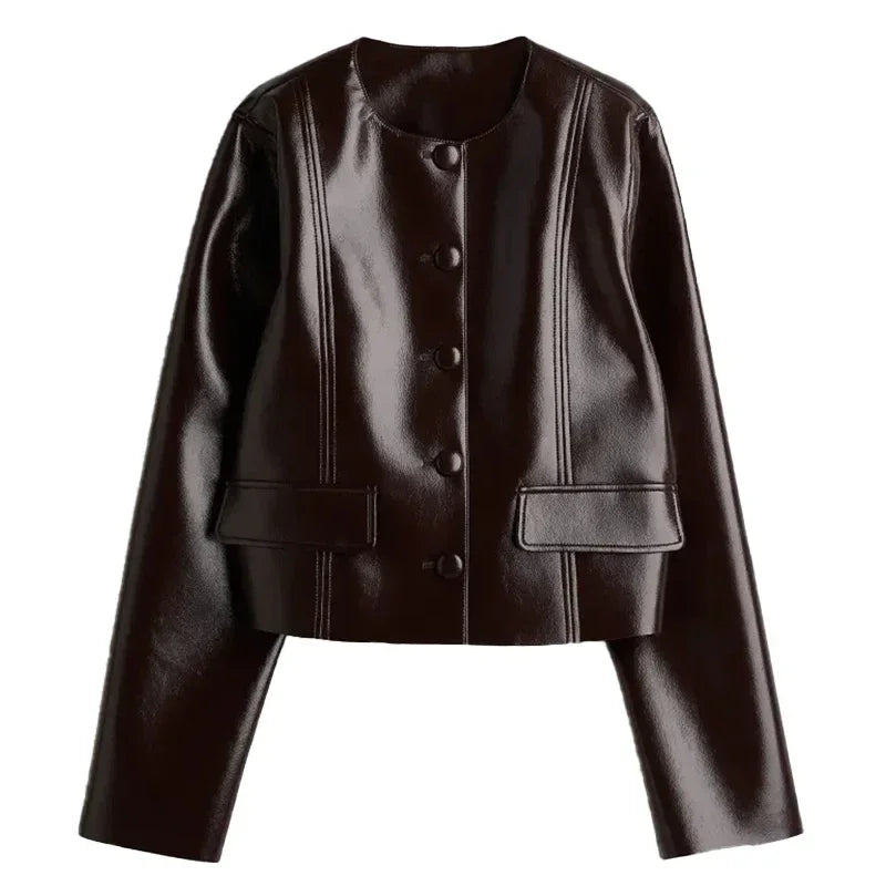 Sexy PU Leather Jacket Mini Skirts Set