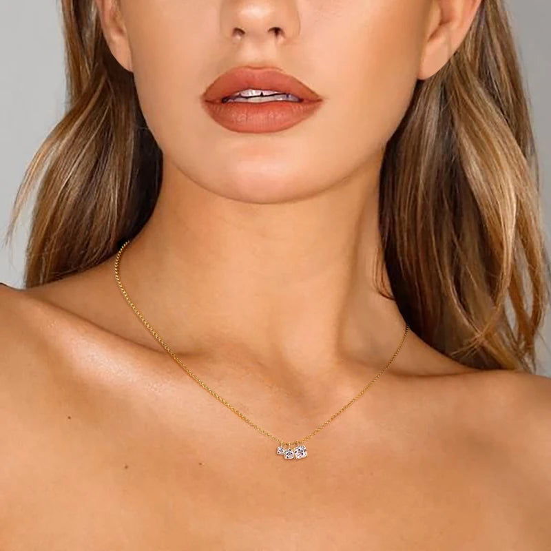 925 Silver Three-Stone Moissanite Pendant Necklace