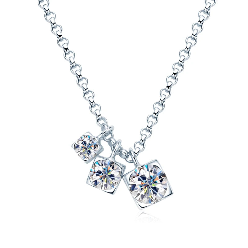 925 Silver Three-Stone Moissanite Pendant Necklace