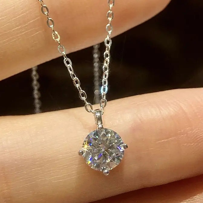 S925 Sterling Silver Moissanite Diamond Round Pendant Necklace