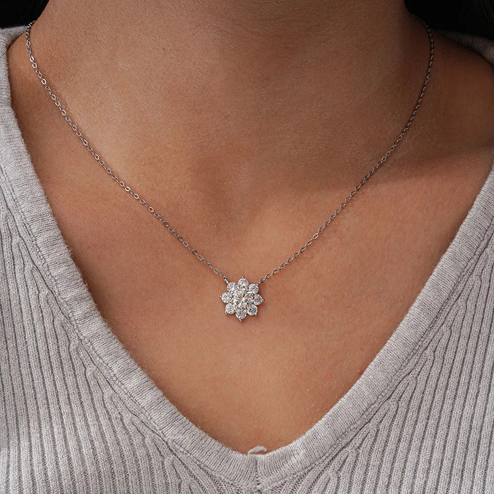 Flower Pendant GRA Certified 18K White Gold Necklace