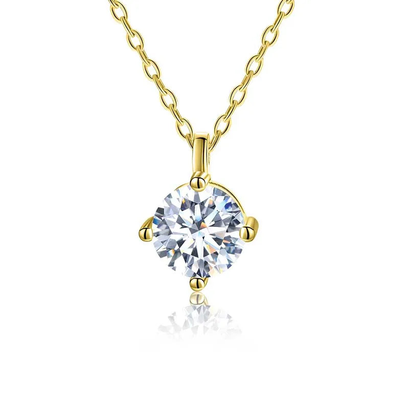 S925 Sterling Silver Moissanite Diamond Round Pendant Necklace