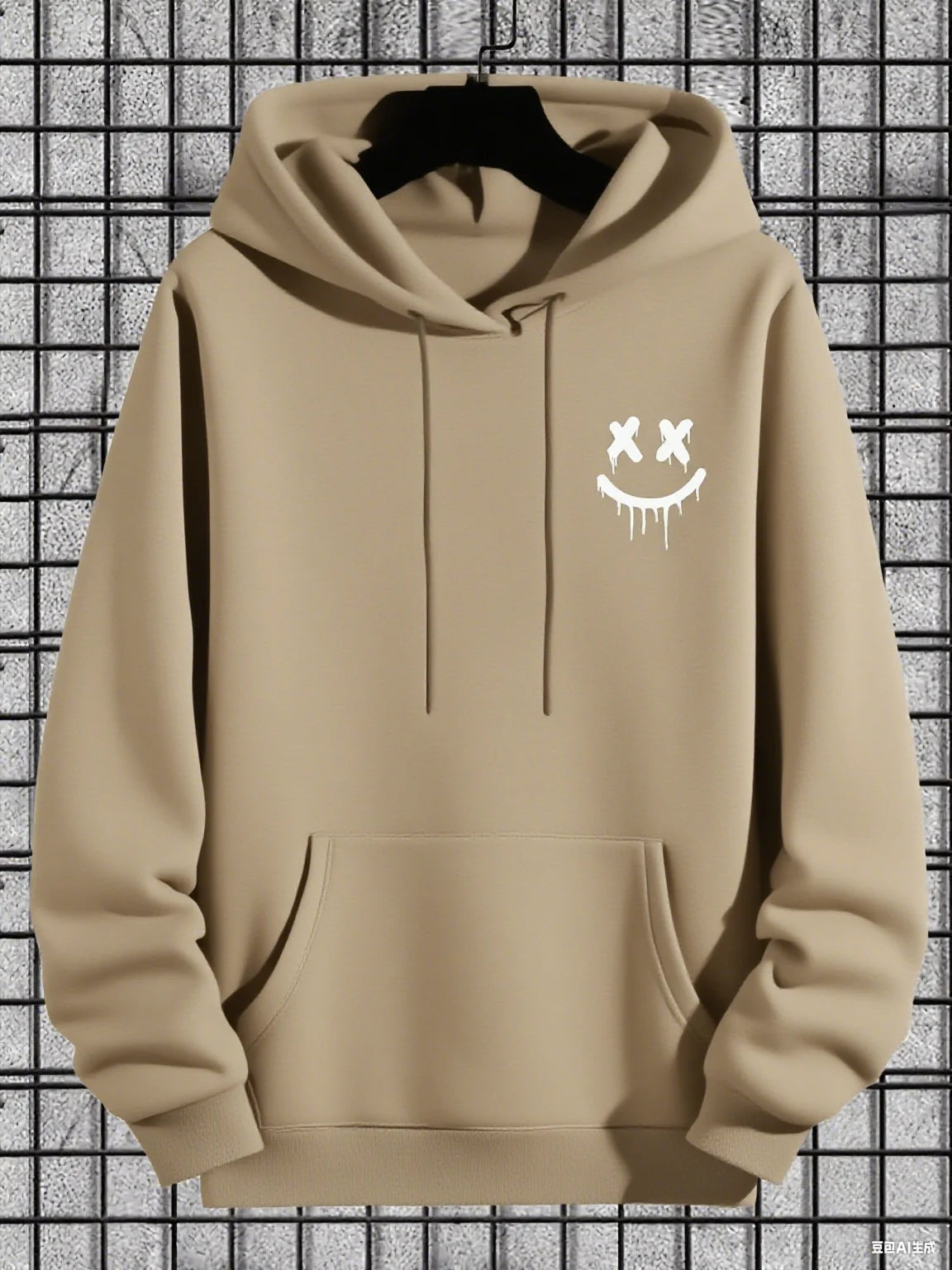 Men's Casual Hoodie with Geometric Face Design