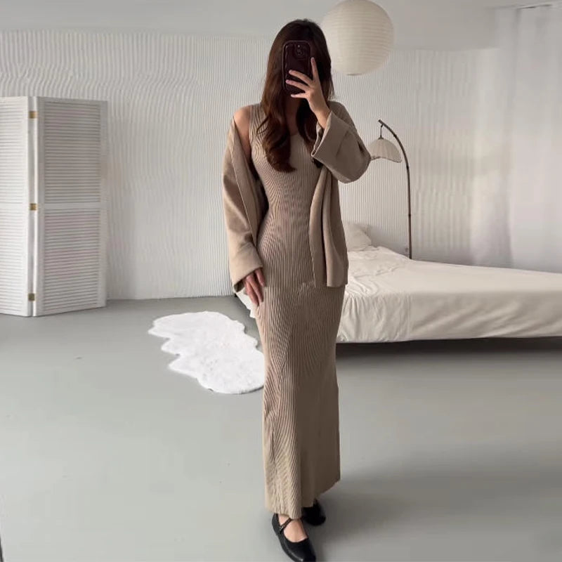 Women's Knitted Sling Dress Set