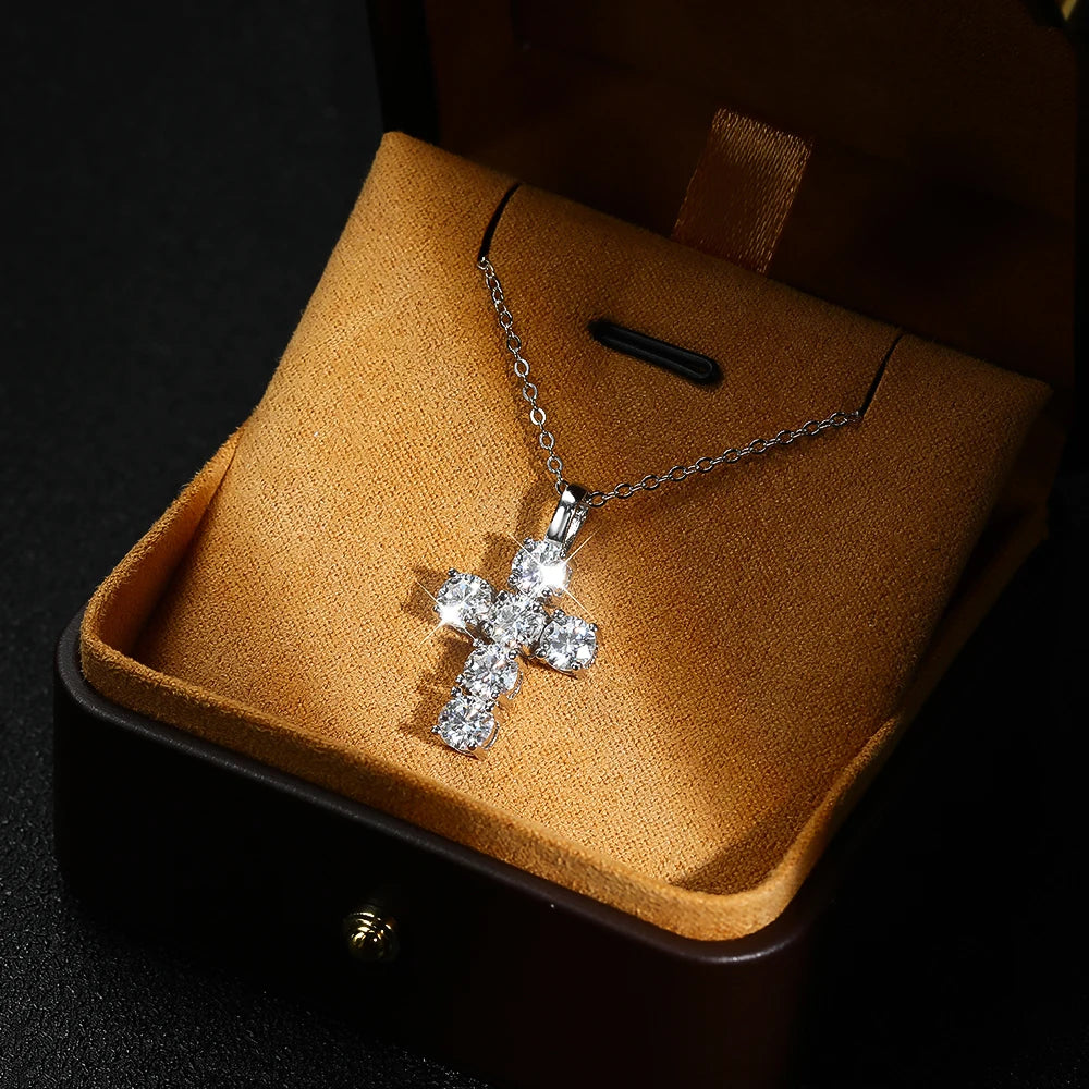 3ct VVS1 Moissanite Cross Pendant Necklace