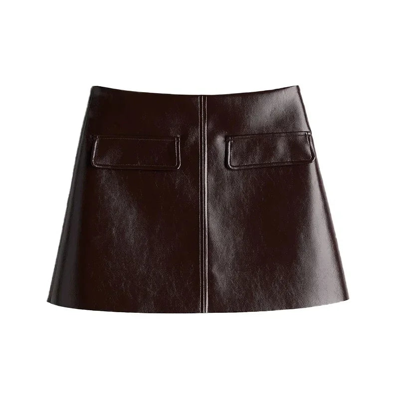 Sexy PU Leather Jacket Mini Skirts Set