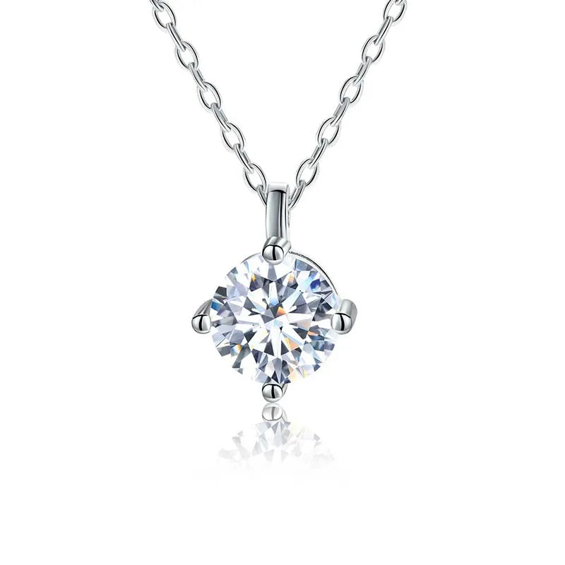 S925 Sterling Silver Moissanite Diamond Round Pendant Necklace