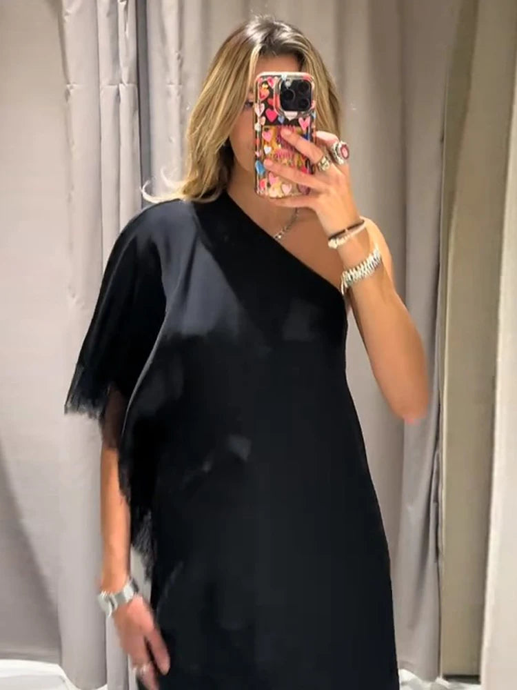 Solid Chic Loose Lace One Shoulder Top