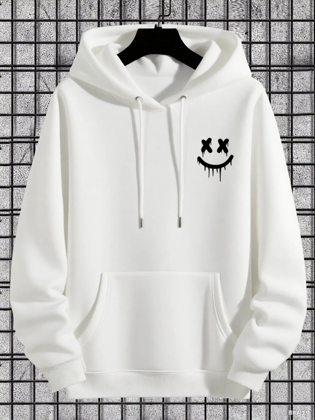 Men's Casual Hoodie with Geometric Face Design