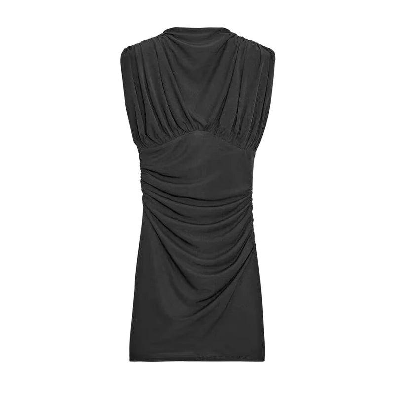 Short Sleeve O-neck Pleated Mini Dress