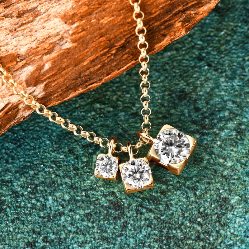 925 Silver Three-Stone Moissanite Pendant Necklace