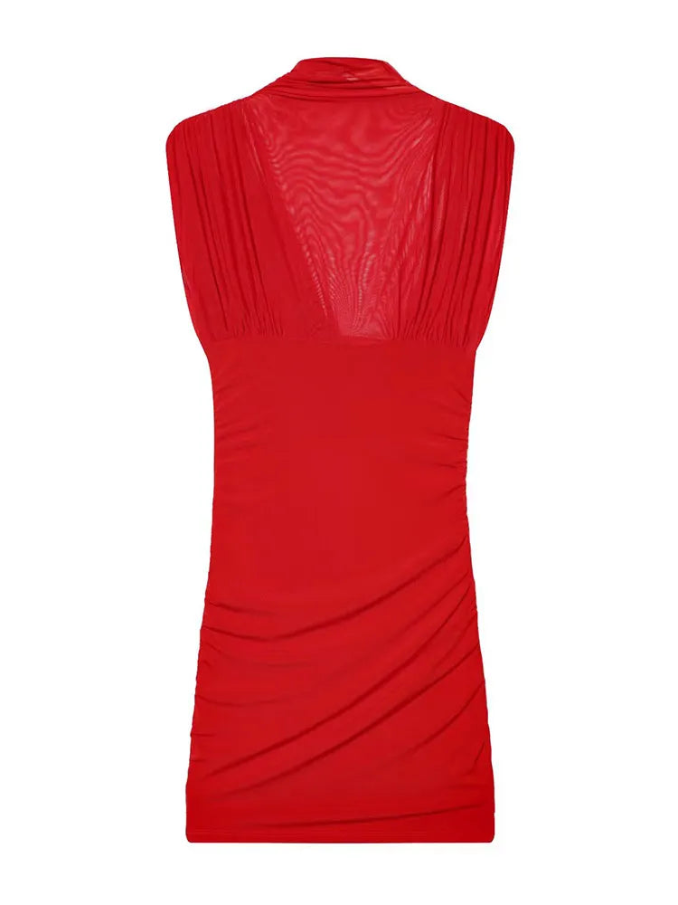 Short Sleeve O-neck Pleated Mini Dress