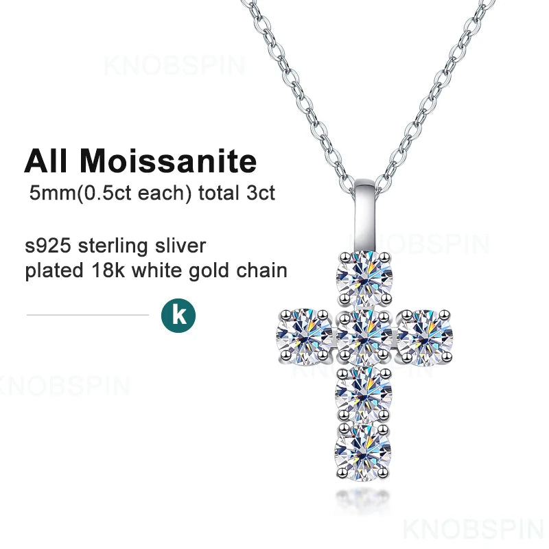 3ct VVS1 Moissanite Cross Pendant Necklace