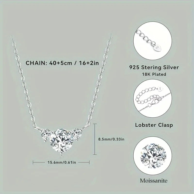 1pc S925 Silver with 1.6CT Moissanite Necklace