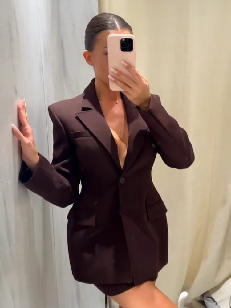 Elegant Lapel Blazer Skirt Set