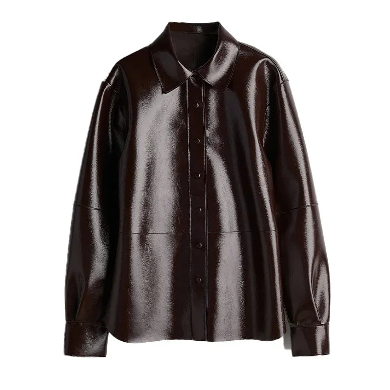 Sexy PU Leather Jacket Mini Skirts Set