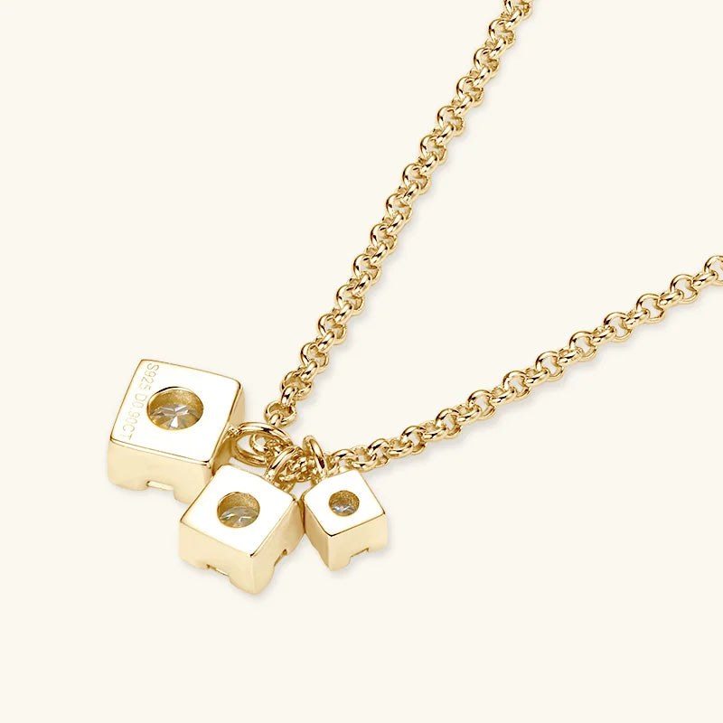 925 Silver Three-Stone Moissanite Pendant Necklace