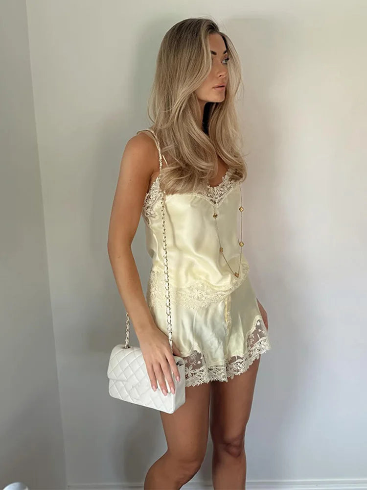 Sexy Lace Slip Top & Shorts Suit
