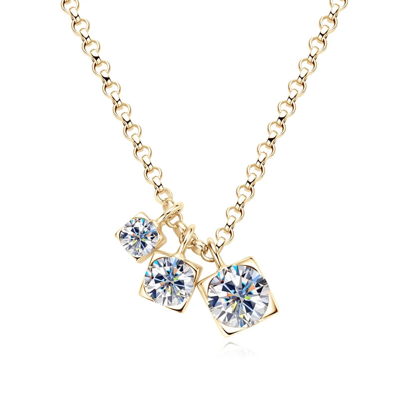 925 Silver Three-Stone Moissanite Pendant Necklace