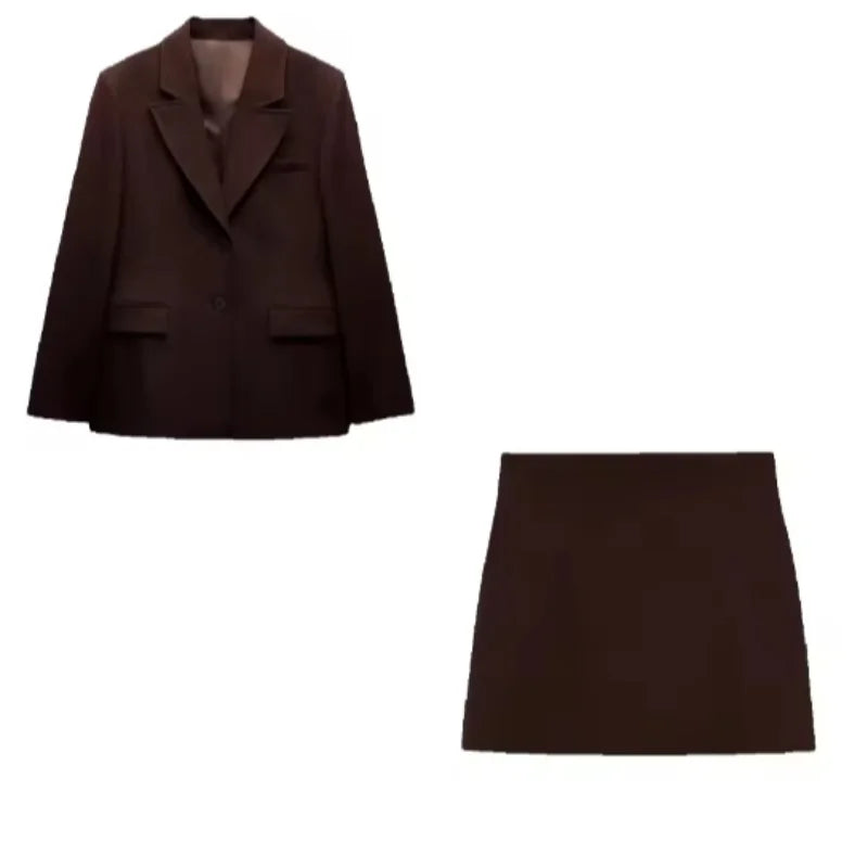 Elegant Lapel Blazer Skirt Set