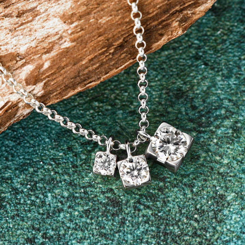 925 Silver Three-Stone Moissanite Pendant Necklace
